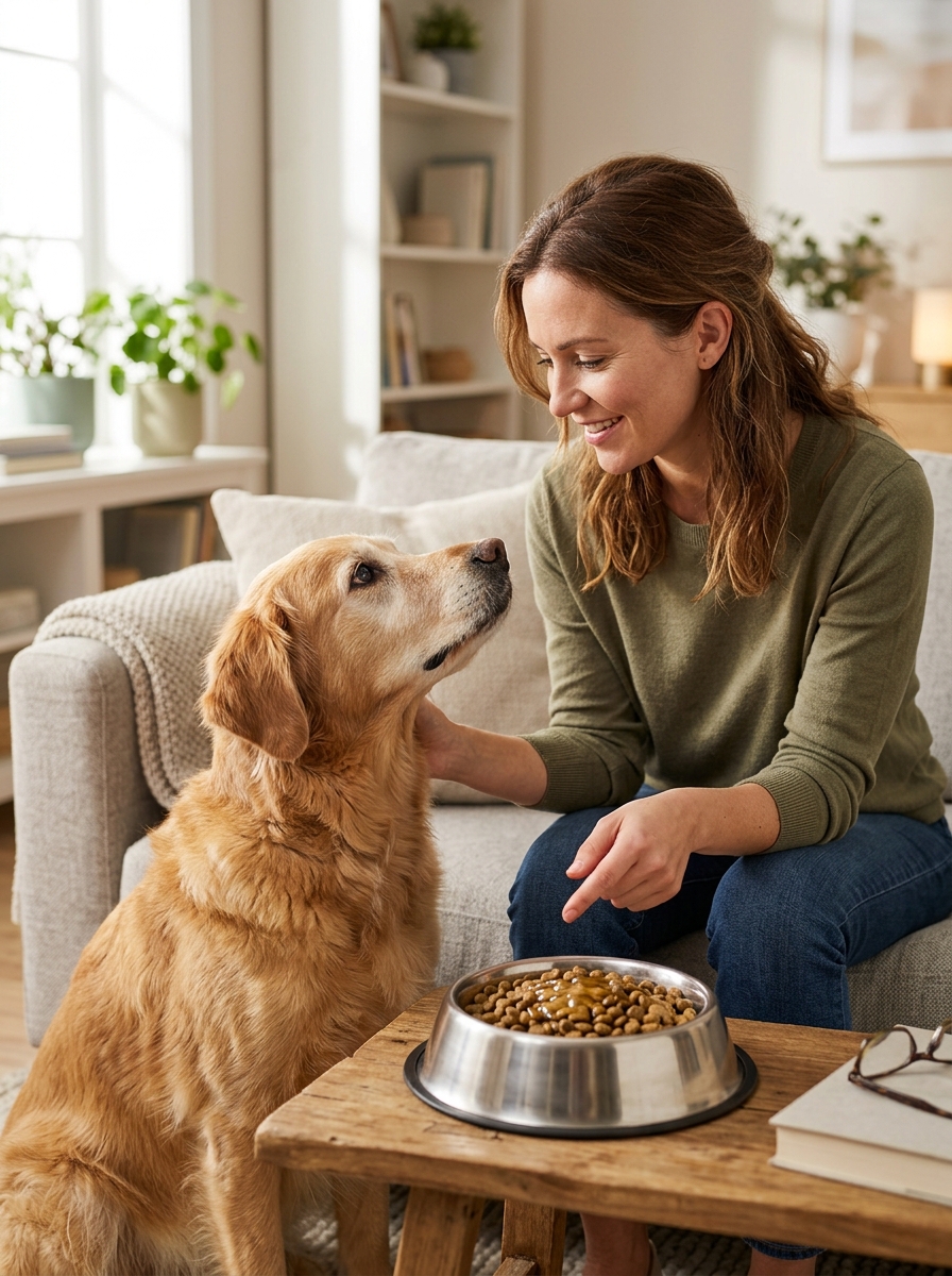 Dog owner adding ClearVision drops