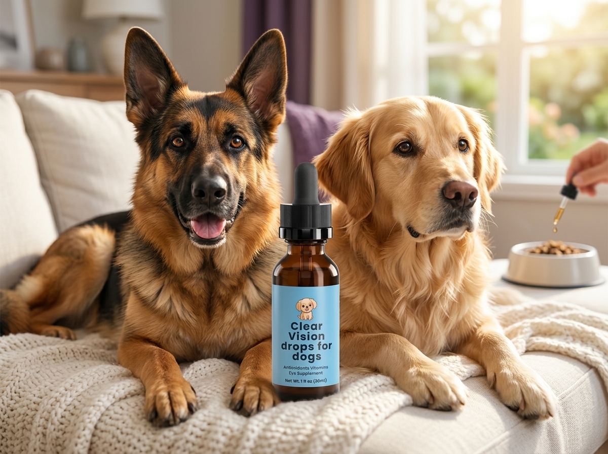 Healthy dog looking clearly at the camera, representing good eye health